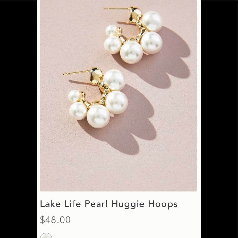 Anthropologie Lake Life Pearl Huggie Hoops